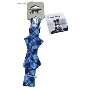 Dog Collar Tall Tails Blue Dog Fashion Collar with Bow Tie Fits - Large 18”-26”